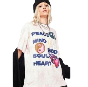Petals & Peacocks Tee Peace of Mind Graphic T-Shirt Tie-Dye Top Small Short Slv